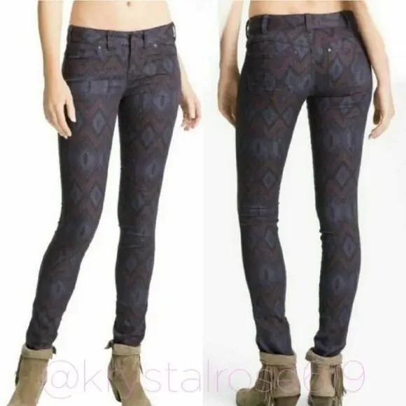 Free People Boho Printed Size 27 Purple Skinny Jeans - Picture 6 of 6